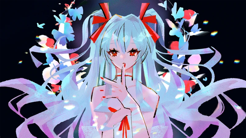 Eilonwy — cyan hair, red ribbons, butterflies